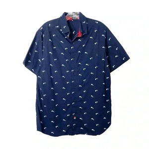 BG Blue Gear Slim Fit Blue Stretch Everyday Sharks Button Down Shirt